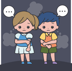 Children Sadness and Worry Concept Vector Art. Perfect for educational materials, emotional awareness content, child psychology themes, bullying prevention illustrations, and storytelling graphics.