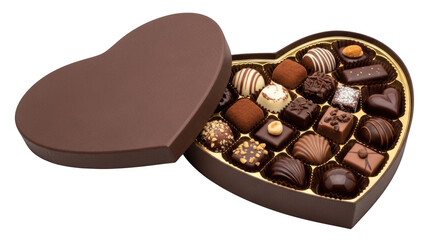 Heart shaped box of assorted chocolates on black background assortment