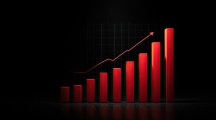 Red graph shows increasing trend, on dark grid, financial analysis