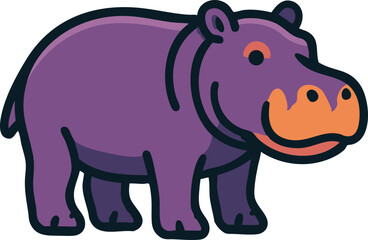 Fototapeta premium Cheerful Hippo Cartoon: A charming cartoon depiction of a hippo with its distinctive features in a vibrant and playful style. 