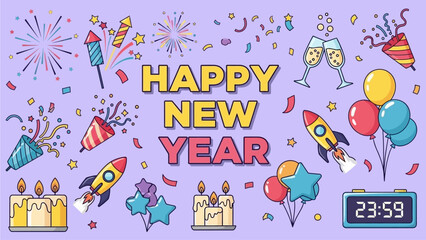 Vibrant Happy New Year Celebration Elements Collection