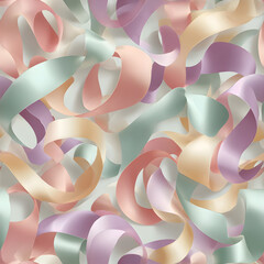 Seamless pastel ribbon swirl pattern with satin texture and soft 3D effect &ndash; elegant abstract background for festive and romantic designs