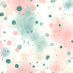 Dreamy seamless watercolor pattern with pastel ink splashes and floating dots &ndash; soft and airy abstract design for backgrounds and wrapping paper