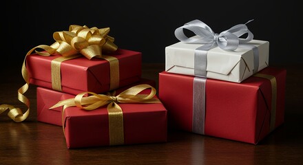 Gift Wrapping Station with Three Red Presents