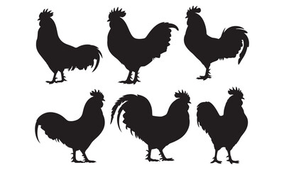Stunning collection of six distinct rooster silhouettes perfect for farm branding or rustic design projects