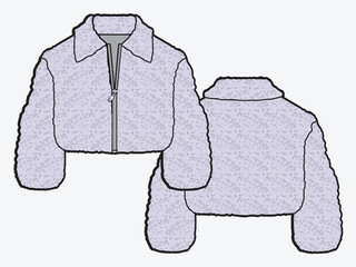 Kids oversized fleece jacket design technical flat sketch vector mockup template. © Clothing Design