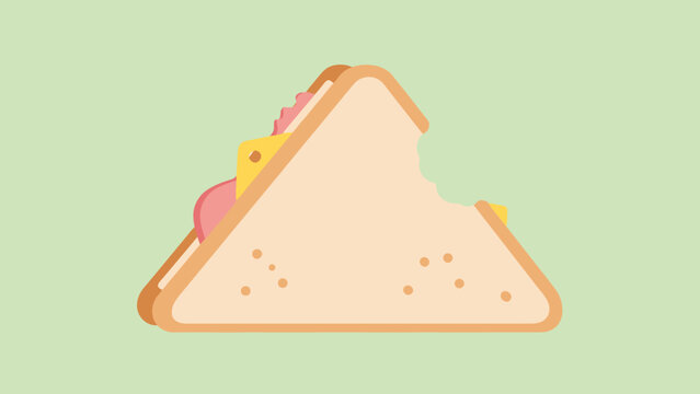 Delicious Triangle Sandwich with Bite Mark Simple Flat Illustration Food Concept