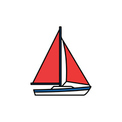 Red sailboat illustration with white hull.