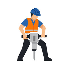 Construction worker operating jackhammer at work.