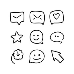 Hand drawn social media icons and symbols collection