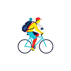Cyclist Riding A Colorful Bicycle Illustration.