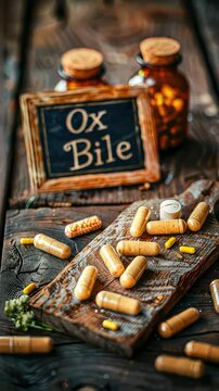 Ox bile supplements on the table. Selective focus. nature.
