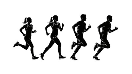 Diverse Group of Runners in Silhouette, Illustrating Fitness and Healthy Lifestyle