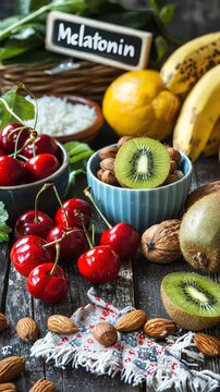 Melatonin is found in foods. Selective focus. food.