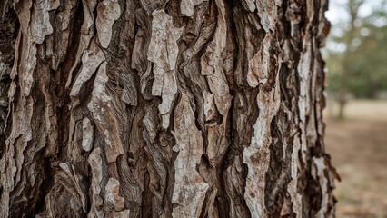 Obraz premium Close-up of tree bark, showing rugged texture and pattern. Nature and forestry concept. Tree and plant texture. The concept of trees and natural environment.