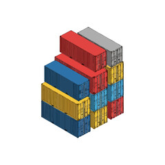 Obraz premium Stack of Colorful Shipping Containers in Isometric View.