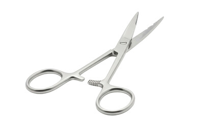 Silver surgical hemostat clamp with serrated jaws on black background surgical instrument