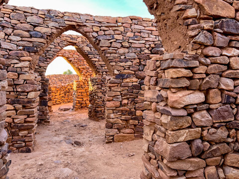 Ouadane in Mauritania. The ruins of the old mosque