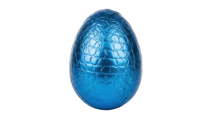 Single blue foil wrapped egg on black background chocolate
