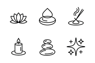 A collection of minimalist line icons representing spa, wellness, and relaxation concepts