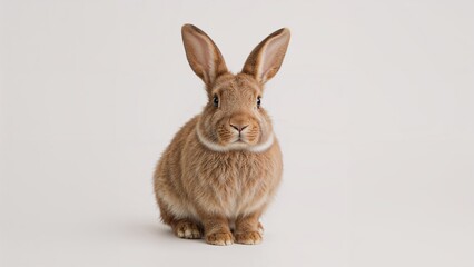 Obraz premium A brown rabbit sitting on a plain white background.