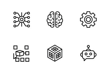 Outline icon set for artificial intelligence, automation, and data technology processes