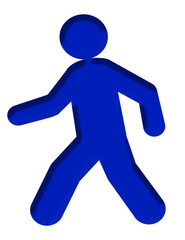 A simple blue 3d human figure walking on a black background