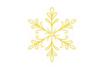Yellow ornamental snowflake pattern design creating a festive frozen winter symbol on a transparent background