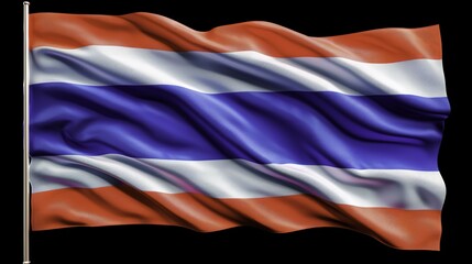 Flag of Thailand waving in the wind against a black background