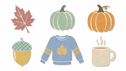 Autumnal Elements Collection Featuring Pumpkins Sweater Acorn and Leaf. © Ale