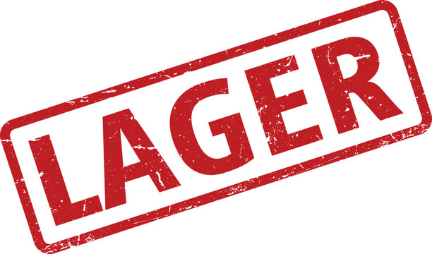 Distressed Red Rubber Stamp with the Word LAGER on a White Background