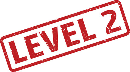 Red Distressed Level 2 Rubber Stamp on White Background for Game Design or Progress © Design_Stock
