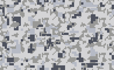 Digital camouflage seamless pattern. Classic clothing style masking camo repeat print. Grey black and white color.