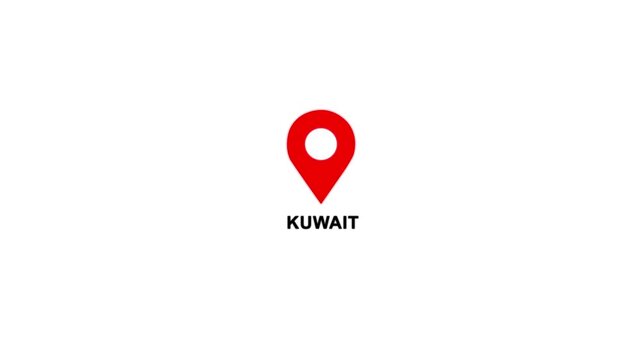 Kuwait country location pin animation. GPS tracking map pointer icon with alpha channel and white background, 4K video.
