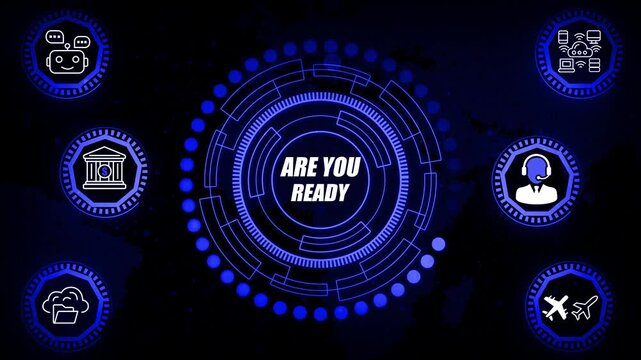 High-impact &ldquo;Are You Ready&rdquo; interface animation created for promotional prompts, featuring activation cues, dynamic spotlight rings and attention-focused digital motion patterns