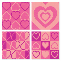 Set of abstract backgrounds with heart. Retro style pattern design for for Valentine&rsquo;s Day, Mother&rsquo;s Day and Women&rsquo;s Day. Vector illustration