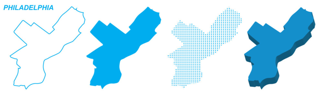 Philadelphia Map Vector Set, Pennsylvania Outline Silhouette Dotted 3D Solid Shapes, Philadelphia City Infographic Template, Editable EPS Philadelphia Geography