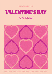 Happy Valentine’s Day in retro style. Abstract invitation template with heart. Vector illustration