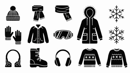 Collection of Winter Clothing and Accessories Icons.
