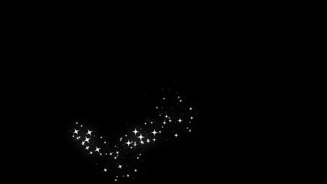 Magic sparkles glitter line stars, glowing doodle stars, soft glowing white sparkle dust path with luxury glitter stars, magical shimmer particles and smooth fairy dust animation on black screen 4k