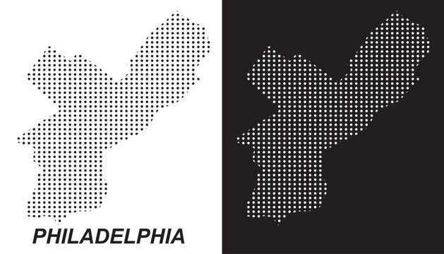 Philadelphia Map Vector, Pennsylvania City Dotted Pattern Black and White Shapes, Philadelphia Infographic Template