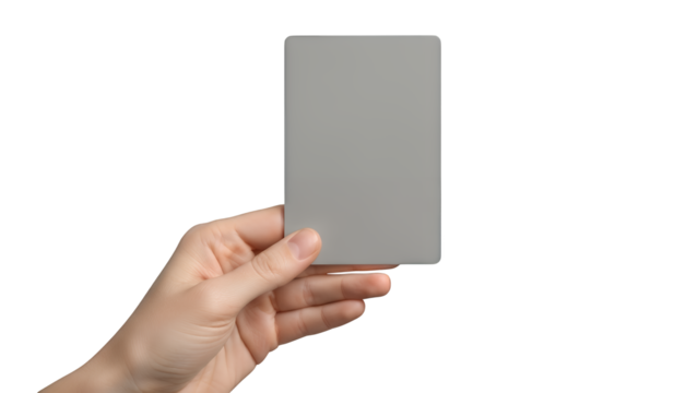 Hand holding gray card isolated on transparent background - Powered by Adobe