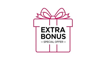 Simple outline illustration of a gift box with a decorative bow, prominently featuring the text 'Extra Bonus - Special Offer' for promotional campaigns and customer rewards