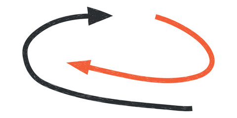 Hand drawn crayon movement arrow collection. Grunge squiggly arrow set. Pencil chalk lines sketch. Red, black brush scribble element set. Doodle vector illustration.