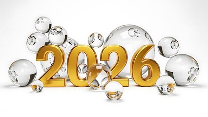 Celebrating the year 2026 with shiny globes