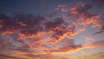 Obraz premium Vivid sunset sky with colorful clouds during twilight.