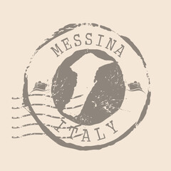 Stamp Postal of Messina is city of Italy. Map Silhouette rubber Seal.  Design Retro Travel. Seal  Map of Messina grunge  for your design. Sicily. Italy. EPS10