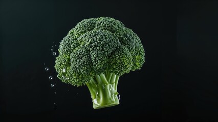Fresh broccoli on a black background. Healthy vegetable, nutritious food, green vegetable. Food and nutrition concept. Vegetables and healthy eating.