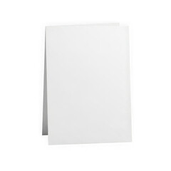 A blank white folded card or paper standing vertically against a solid black background.