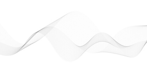 Abstract halftone background with wavy surface made of gray dots on white background. Flowing dots particles wave pattern 3D curve halftone black gradient curve shape isolated